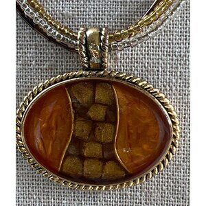 KR Bronze Pendant & Glass Bead Necklace -- 18"
